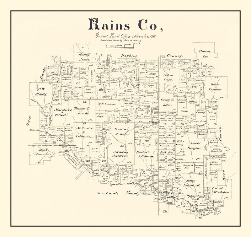 Size comparison using Vintage Map of Rains County, Texas 1888