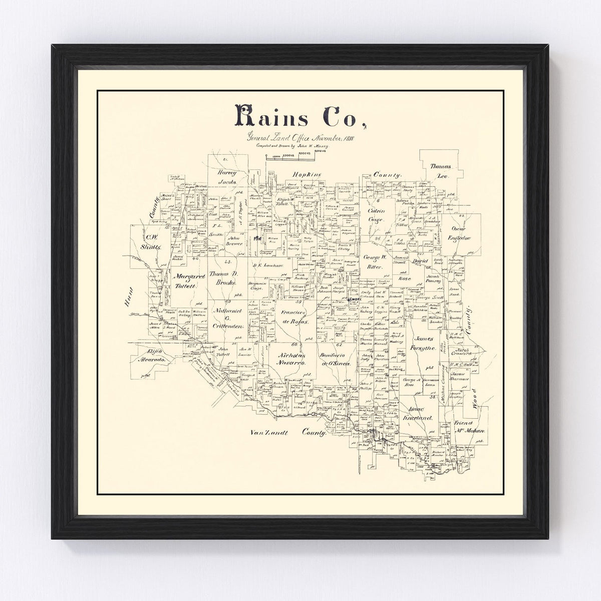 Rains County Vintage Map 1888