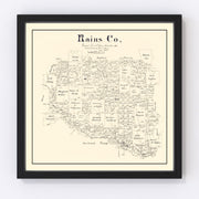 Rains County Vintage Map 1888