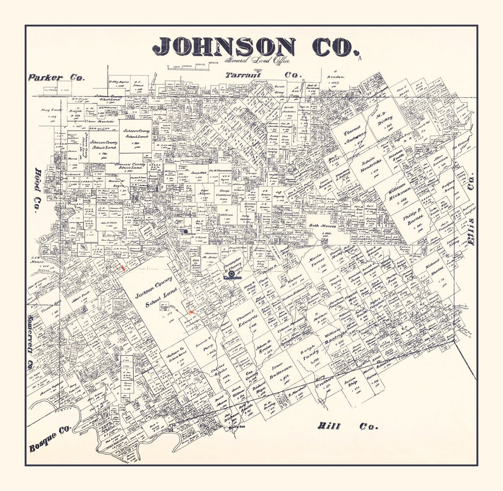 Vintage Map of Johnson County, Texas 1887 print style example