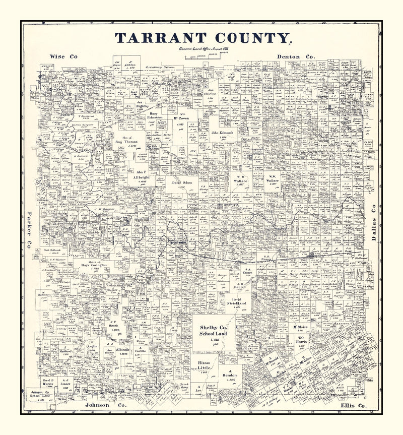 Size comparison using Vintage Map of Tarrant County, Texas 1885