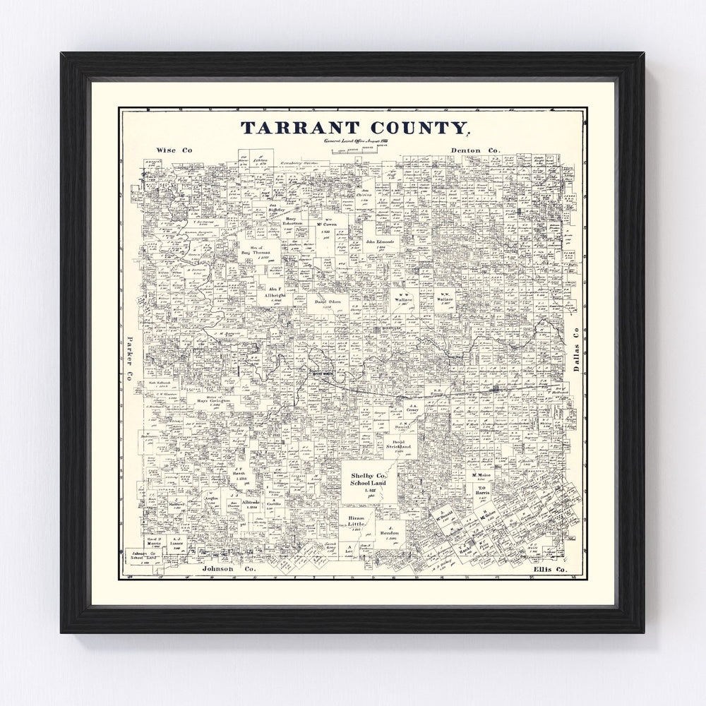 Tarrant County Vintage Map 1885