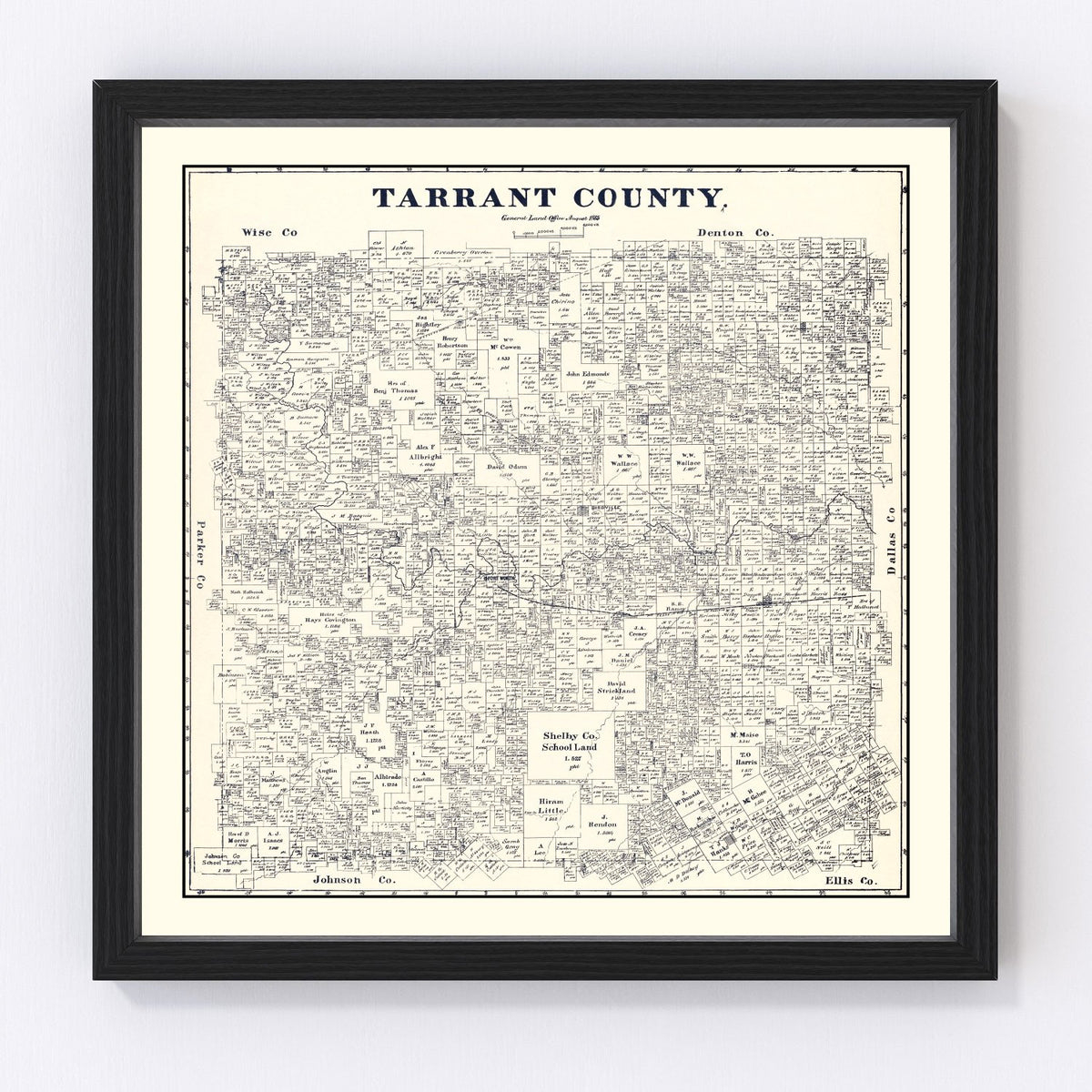 Tarrant County Vintage Map 1885