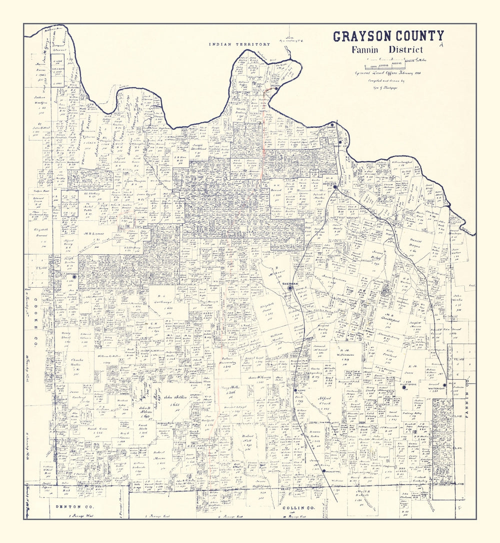 Vintage Map of Grayson County, Texas 1885 print style example
