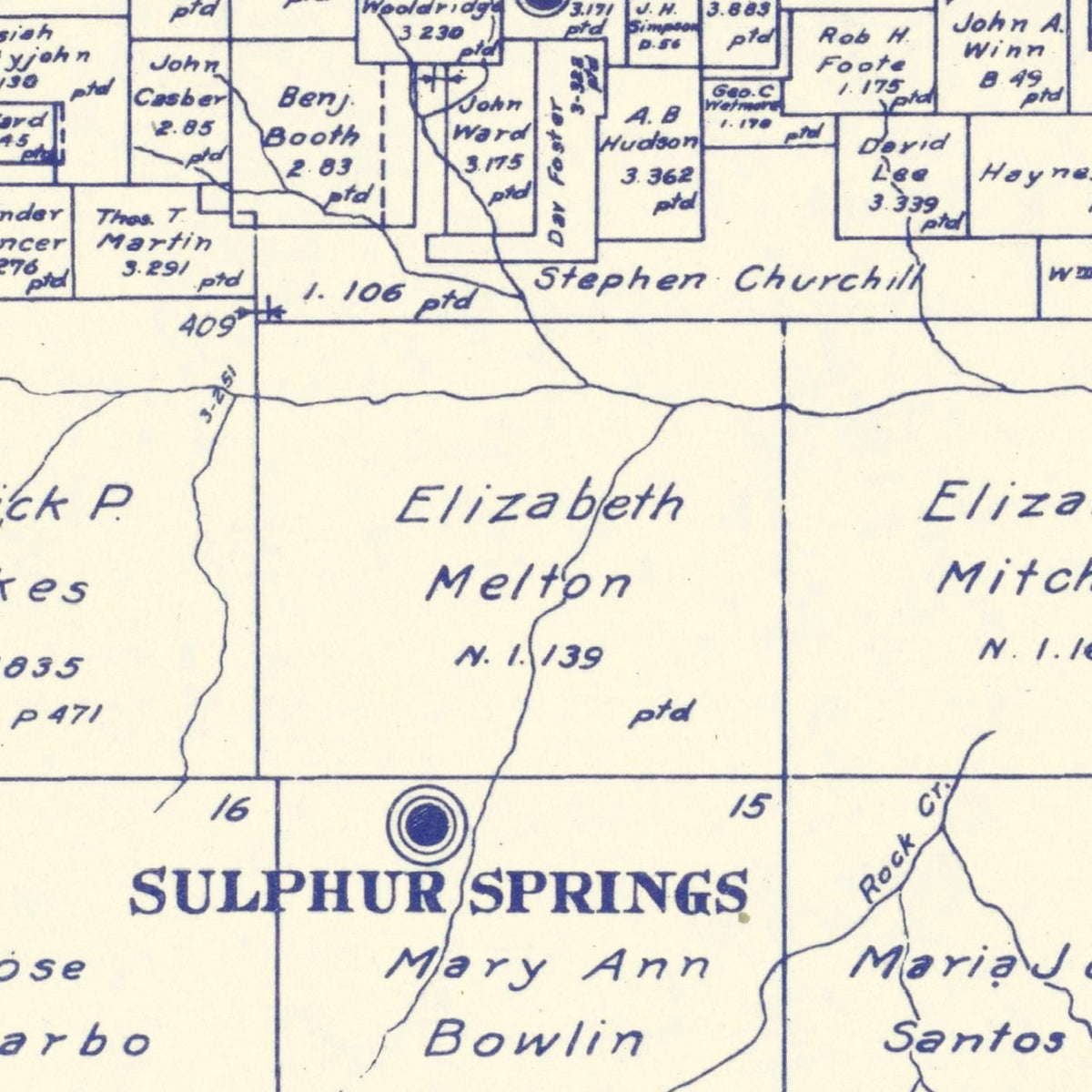 Restored historic details from the 1885 county map of Hopkins County, Texas