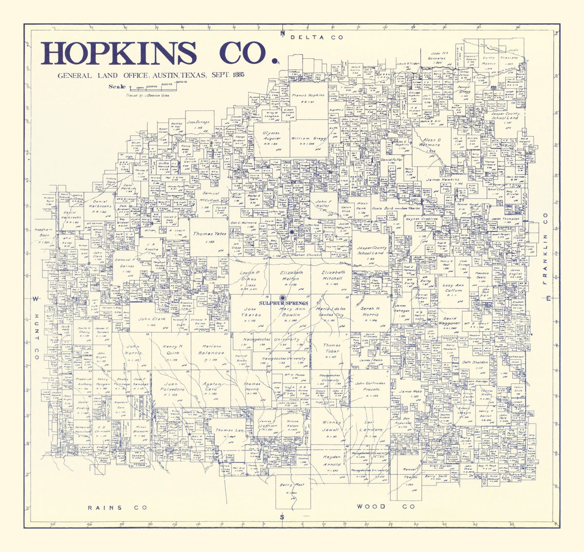 Preview of Vintage Map of Hopkins County, Texas 1885