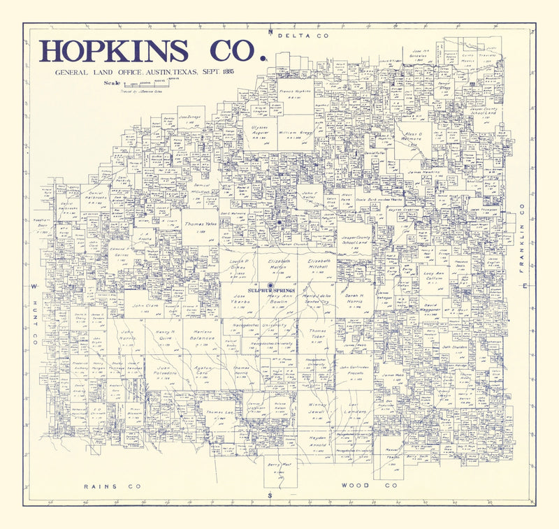 Size comparison using Vintage Map of Hopkins County, Texas 1885
