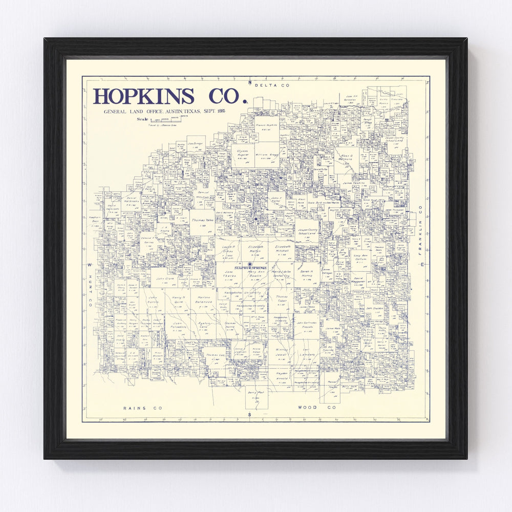 Hopkins County Vintage Map 1885