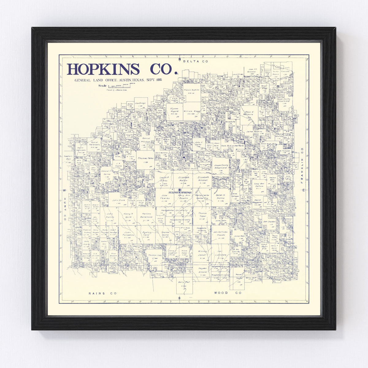 Hopkins County Vintage Map 1885