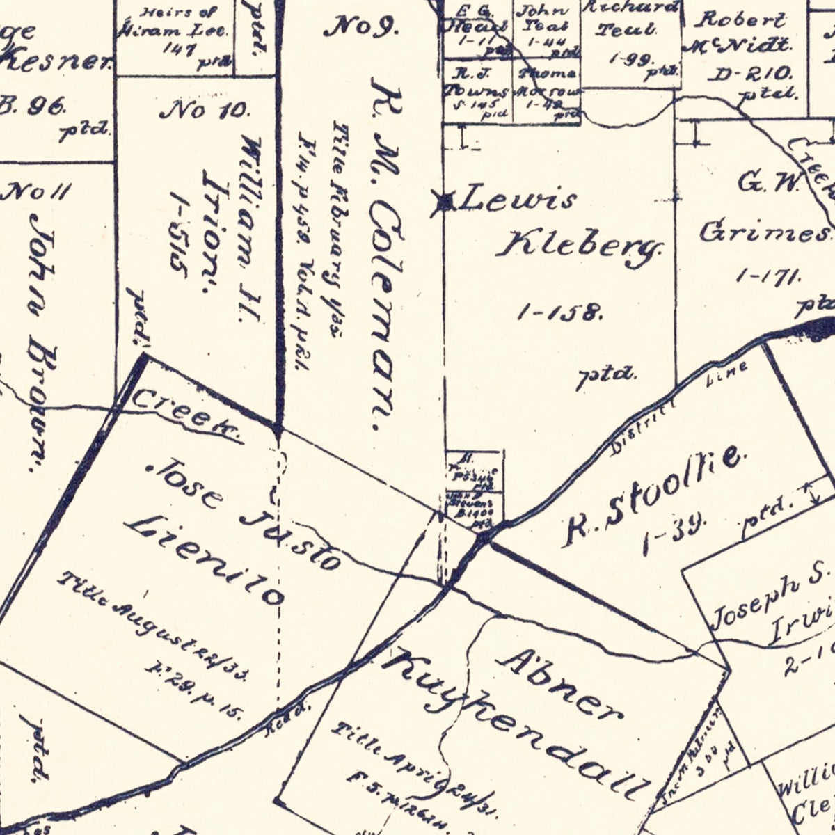 Restored historic details from the 1888 county map of Lee County, Texas