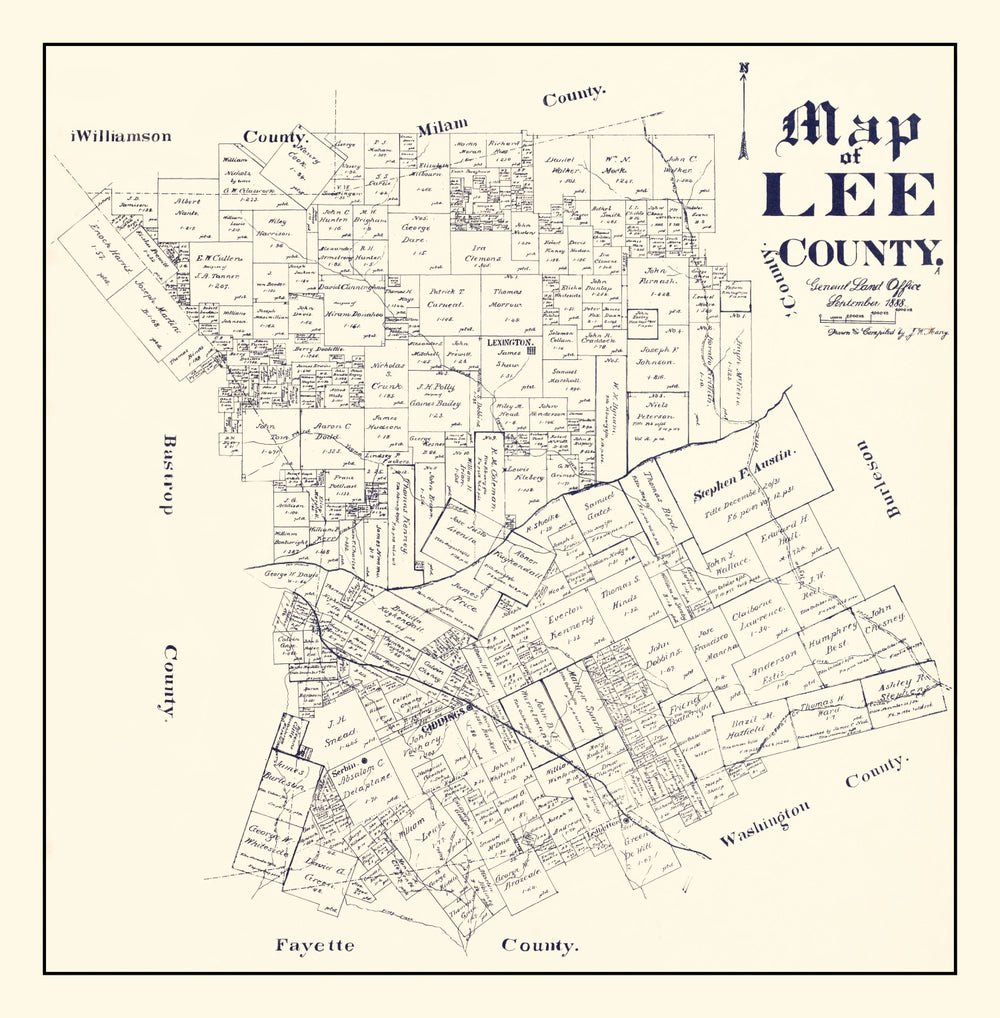 Vintage Map of Lee County, Texas 1888 print style example