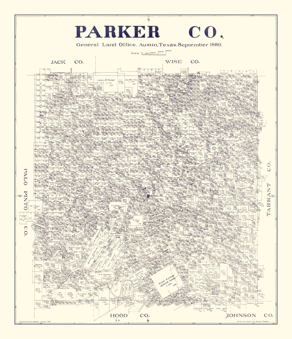 Vintage Map of Parker County, Texas 1889 print style example