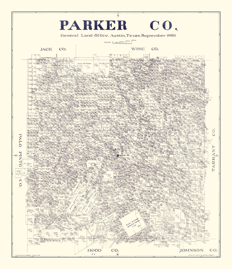 Size comparison using Vintage Map of Parker County, Texas 1889
