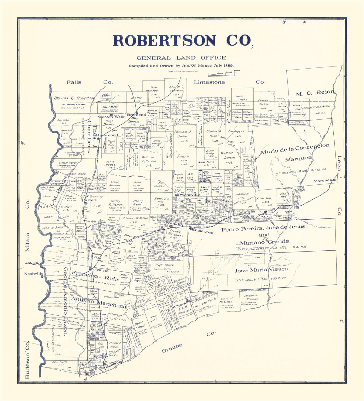 Preview of Vintage Map of Robertson County, Texas 1889