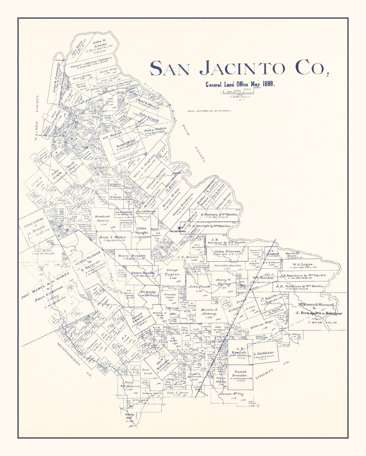 Preview of Vintage Map of San Jacinto County, Texas 1889