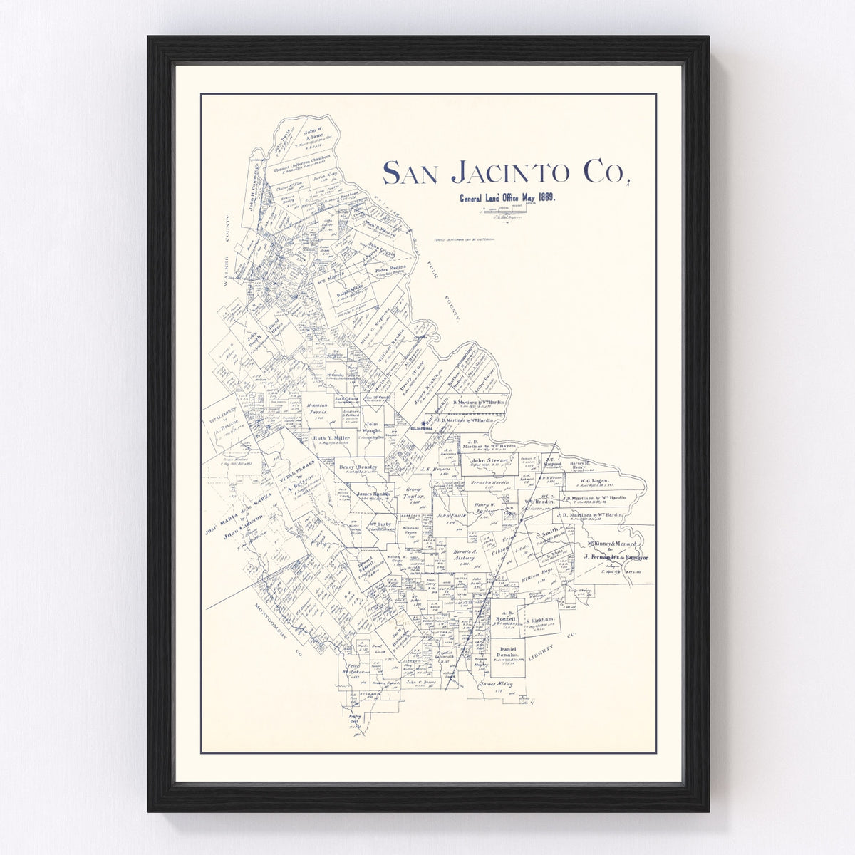 San Jacinto County Vintage Map 1889