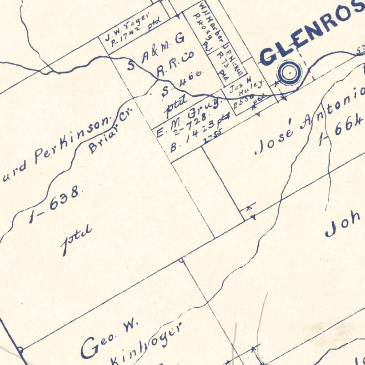 Restored historic details from the 1884 county map of Somervell County, Texas