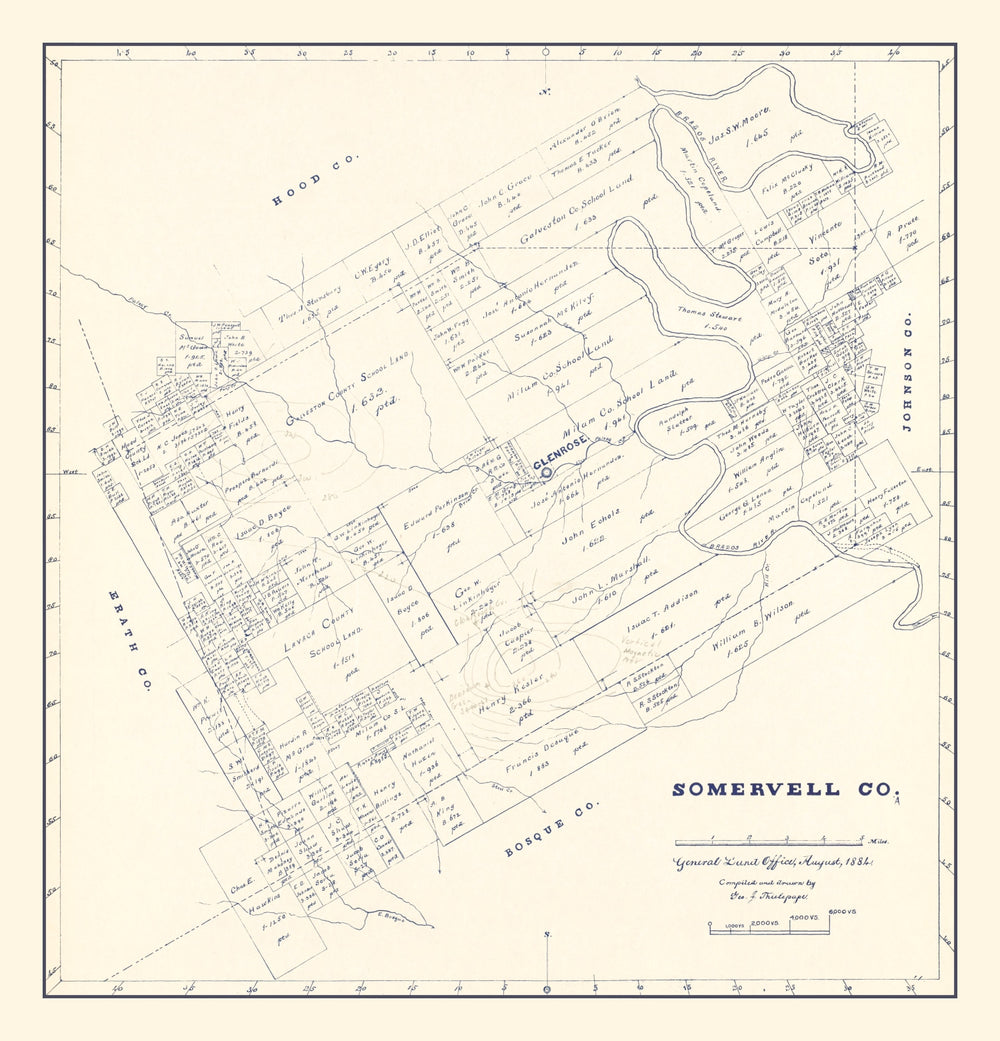 Vintage Map of Somervell County, Texas 1884 print style example
