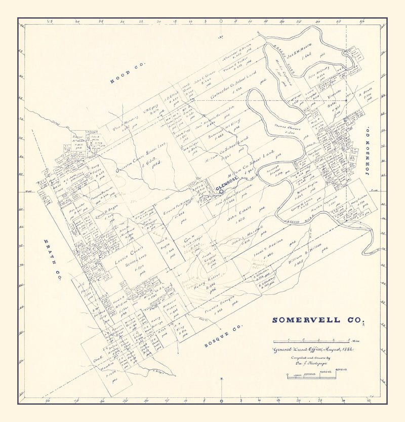 Size comparison using Vintage Map of Somervell County, Texas 1884