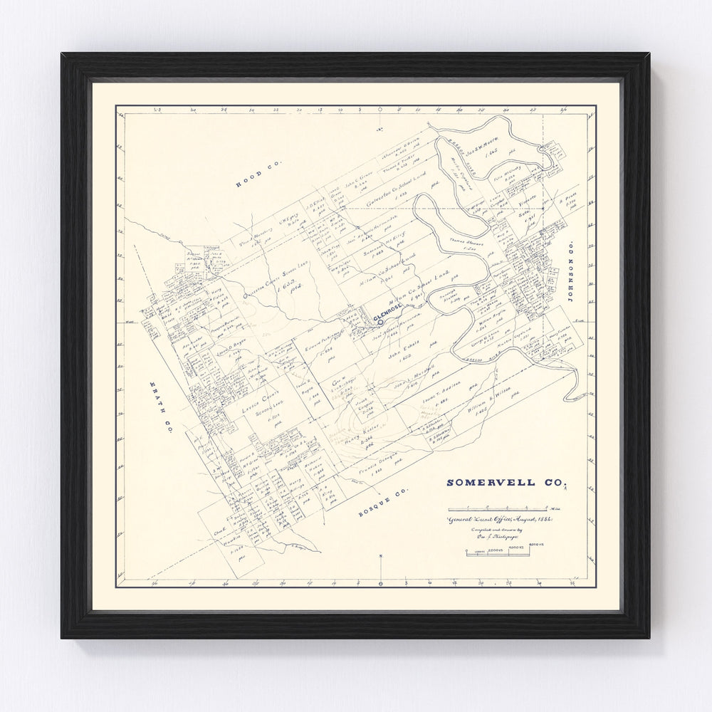 Somervell County Vintage Map 1884