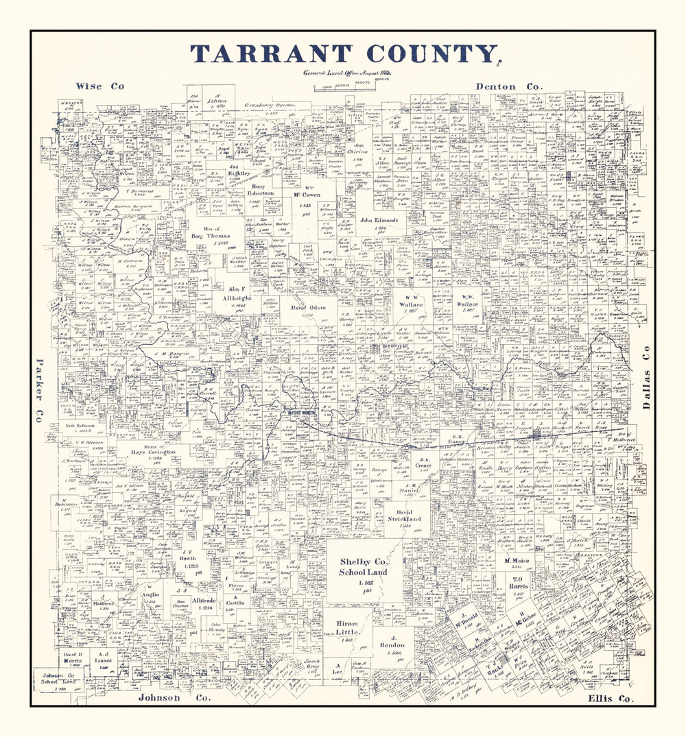 Vintage Map of Tarrant County, Texas 1885 print style example