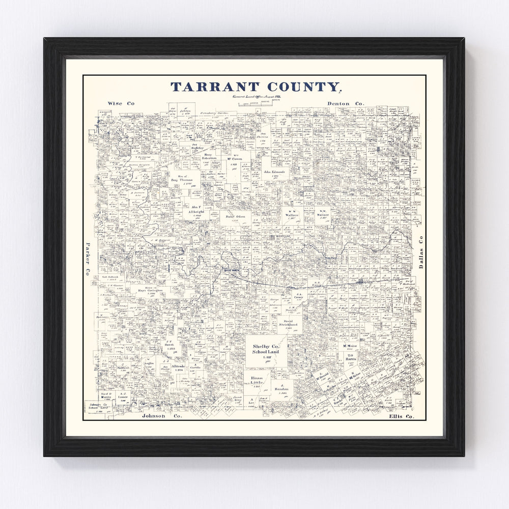 Tarrant County Vintage Map 1885
