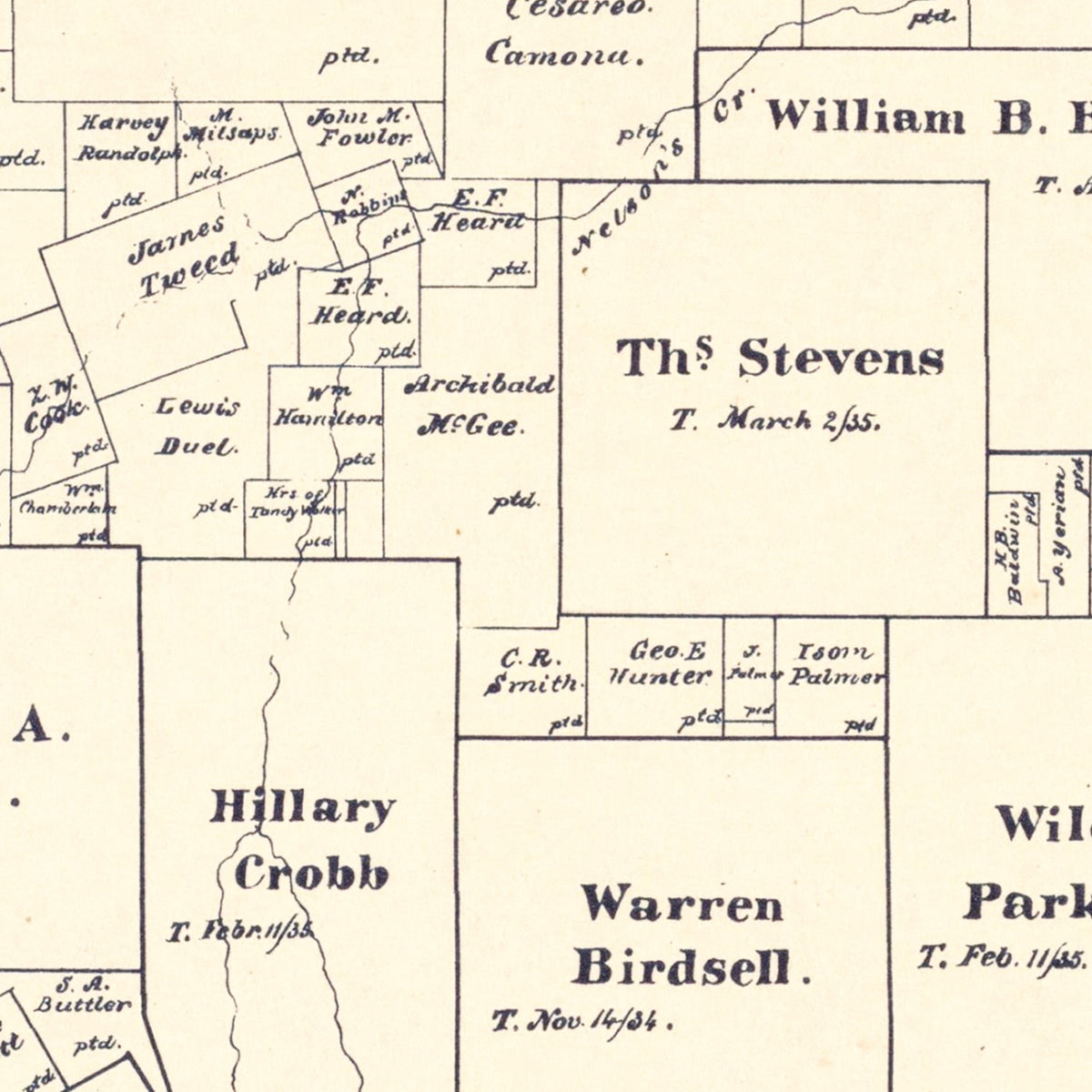 Restored historic details from the 1889 county map of Walker County, Texas