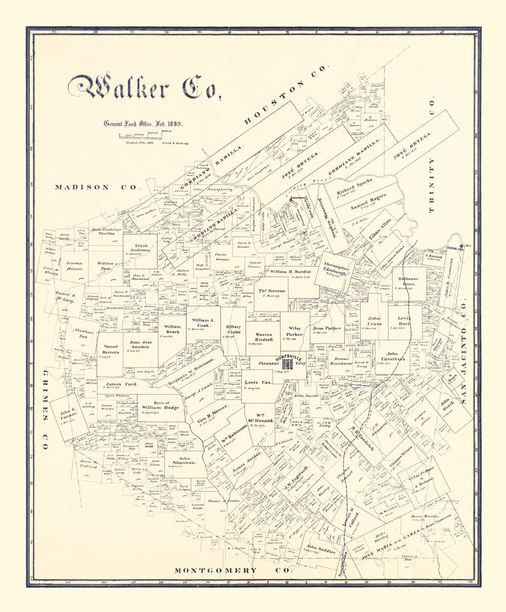 Vintage Map of Walker County, Texas 1889 print style example