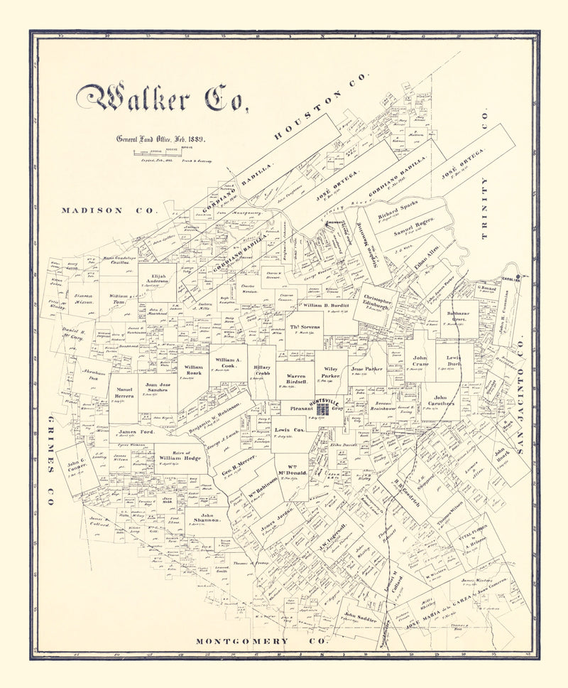 Size comparison using Vintage Map of Walker County, Texas 1889