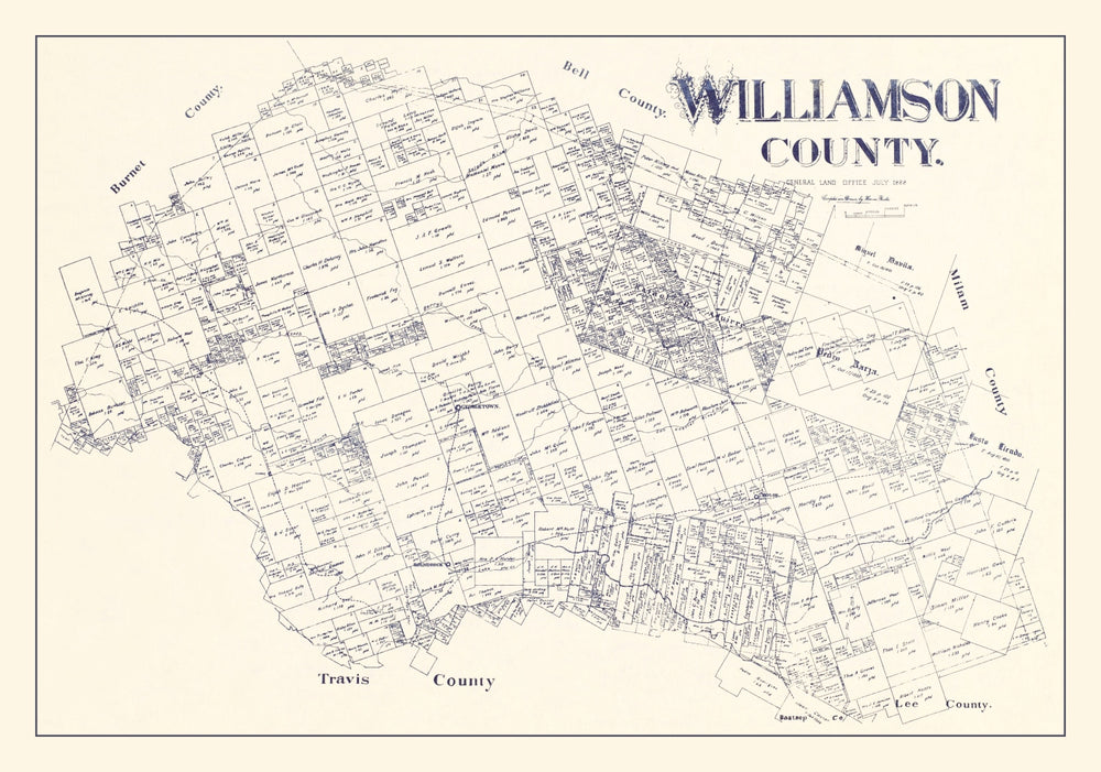Vintage Map of Williamson County, Texas 1888 print style example