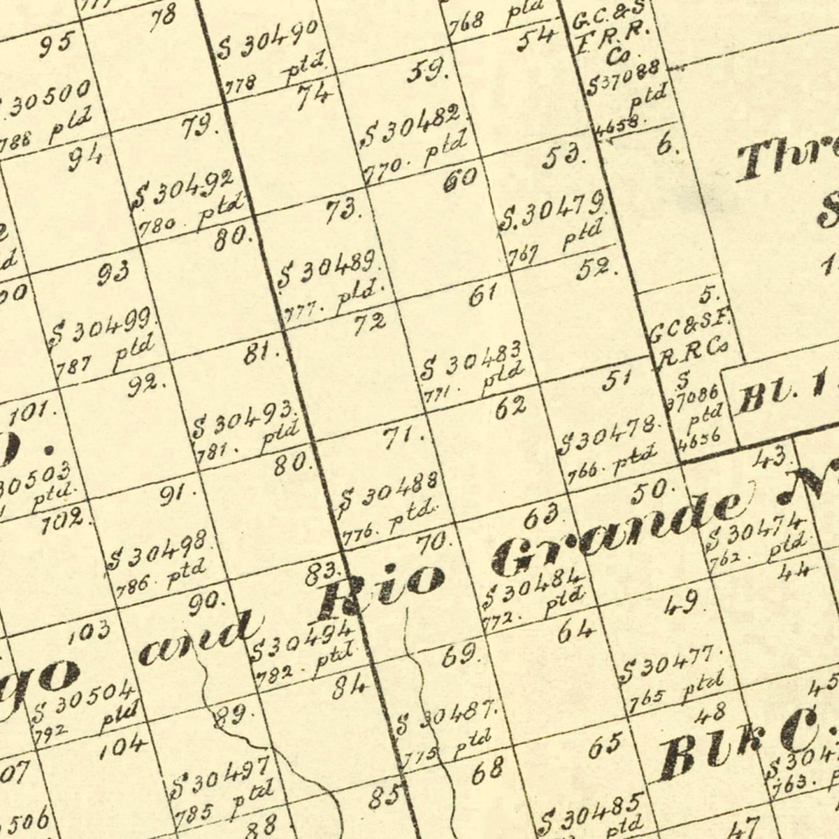 Restored historic details from the 1889 county map of Upton County, Texas