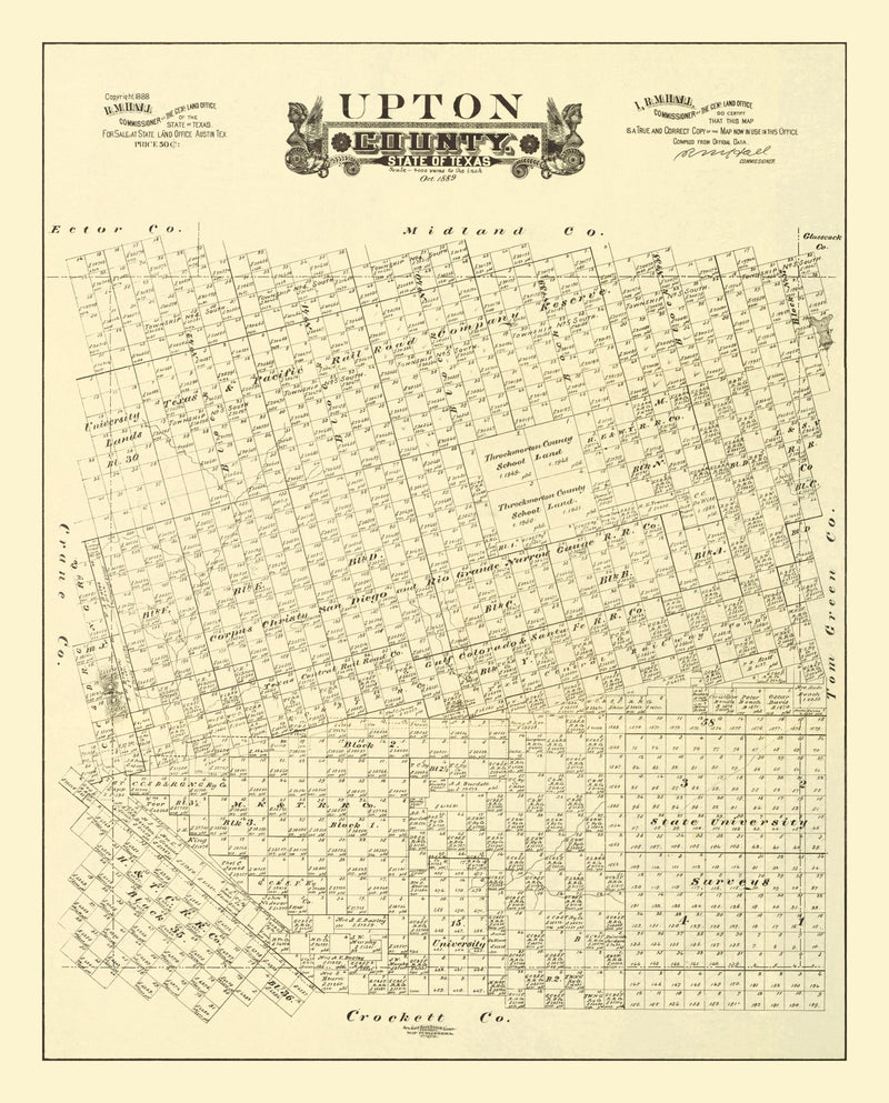 Size comparison using Vintage Map of Upton County, Texas 1889