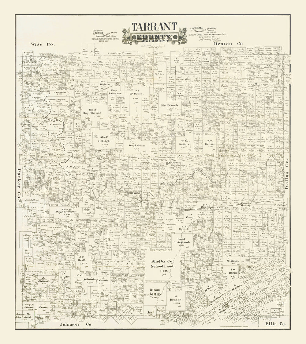 Vintage Map of Tarrant County, Texas 1888 print style example
