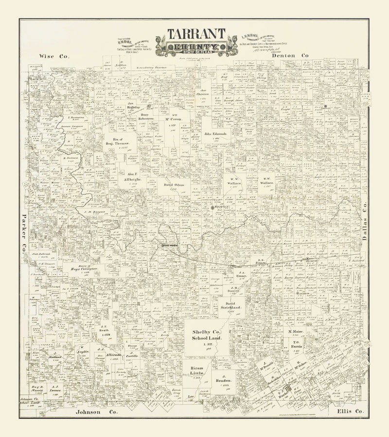Size comparison using Vintage Map of Tarrant County, Texas 1888