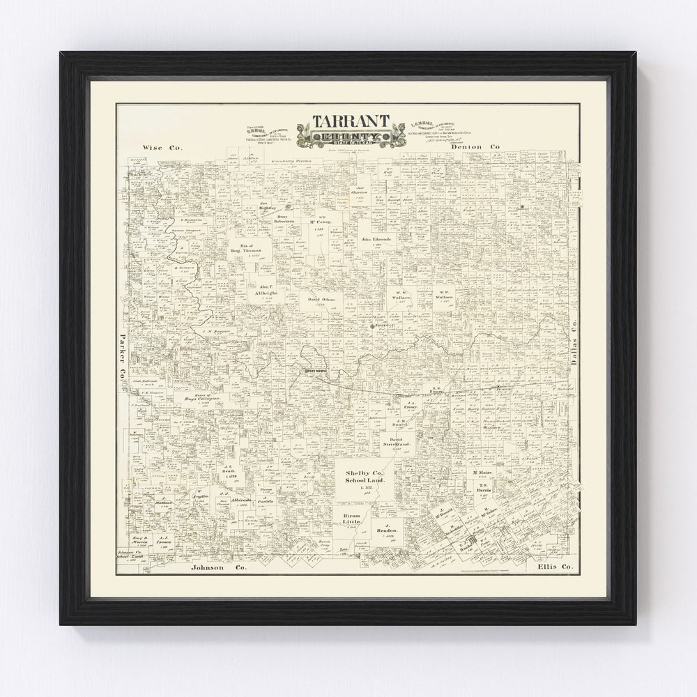 Tarrant County Vintage Map 1888