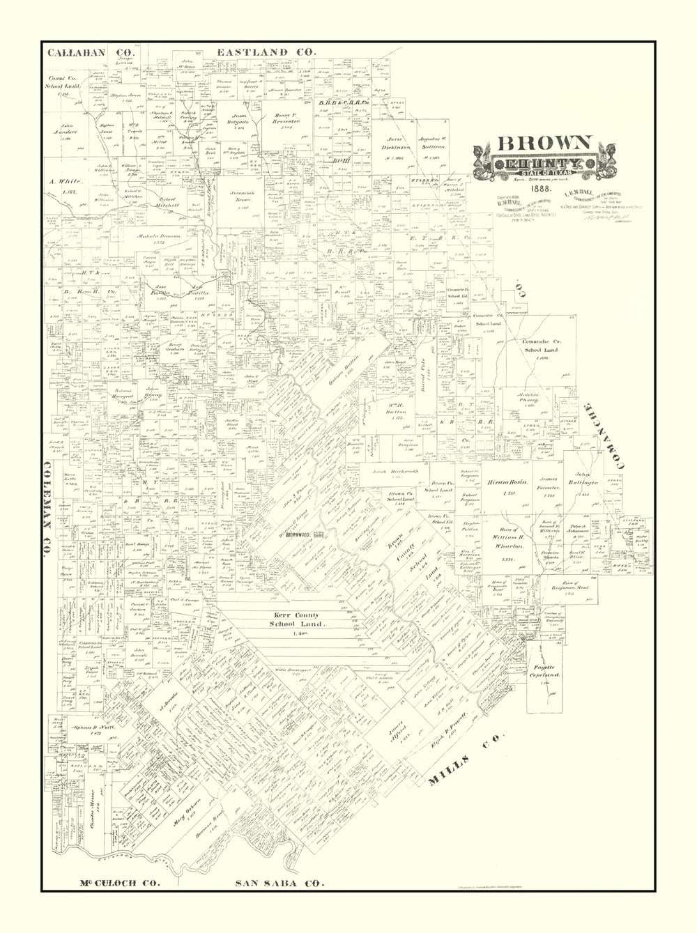 Vintage Map of Brown County, Texas 1888 print style example