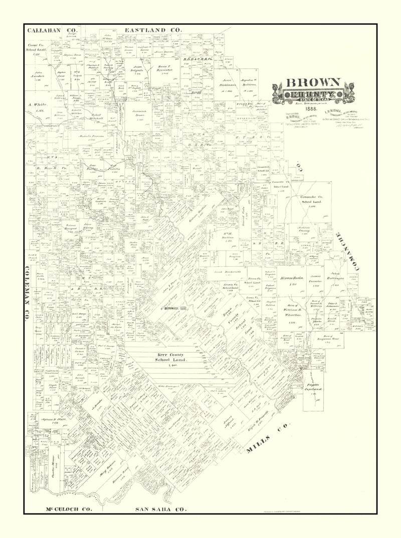 Size comparison using Vintage Map of Brown County, Texas 1888
