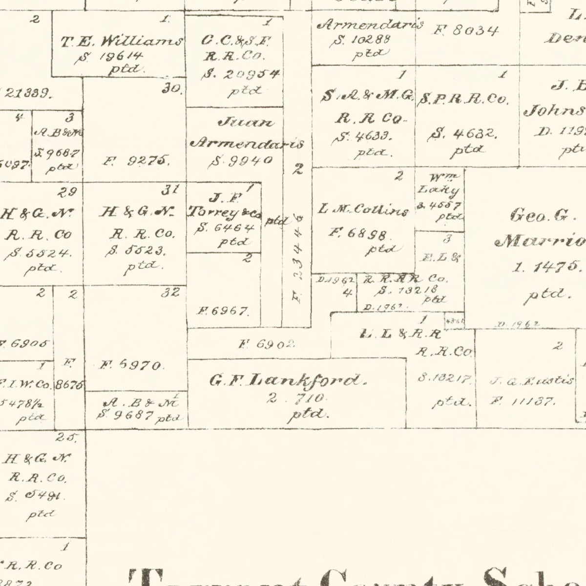 Restored historic details from the 1889 county map of Wichita County, Texas