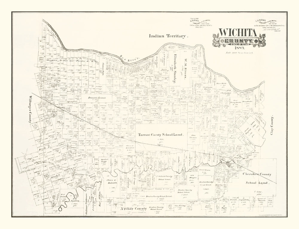 Vintage Map of Wichita County, Texas 1889 print style example