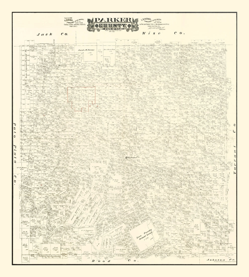 Vintage Map of Parker County, Texas 1889 print style example
