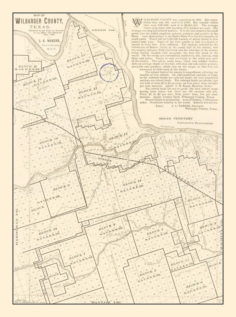 Size comparison using Vintage Map of Wilbarger County, Texas 1887