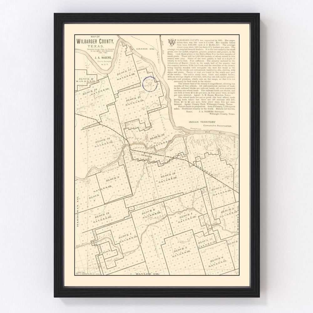 Wilbarger County Vintage Map 1887