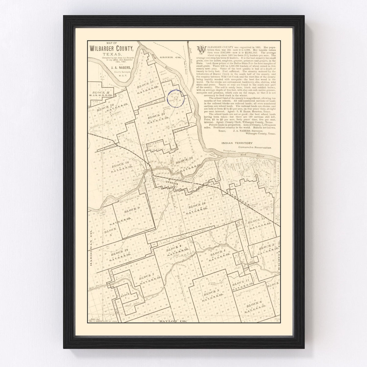 Wilbarger County Vintage Map 1887