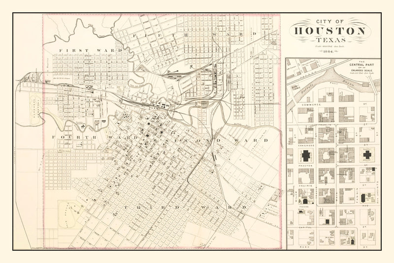 Size comparison using Vintage Map of Houston, Texas 1884