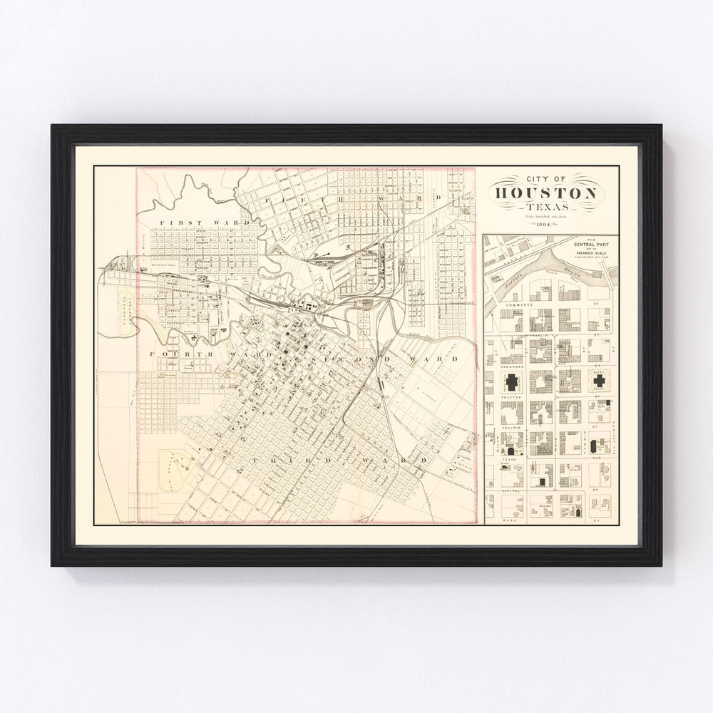 Houston Vintage Map 1884