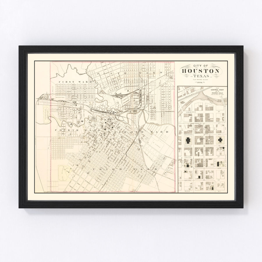 Vintage Map of Houston, Texas 1884