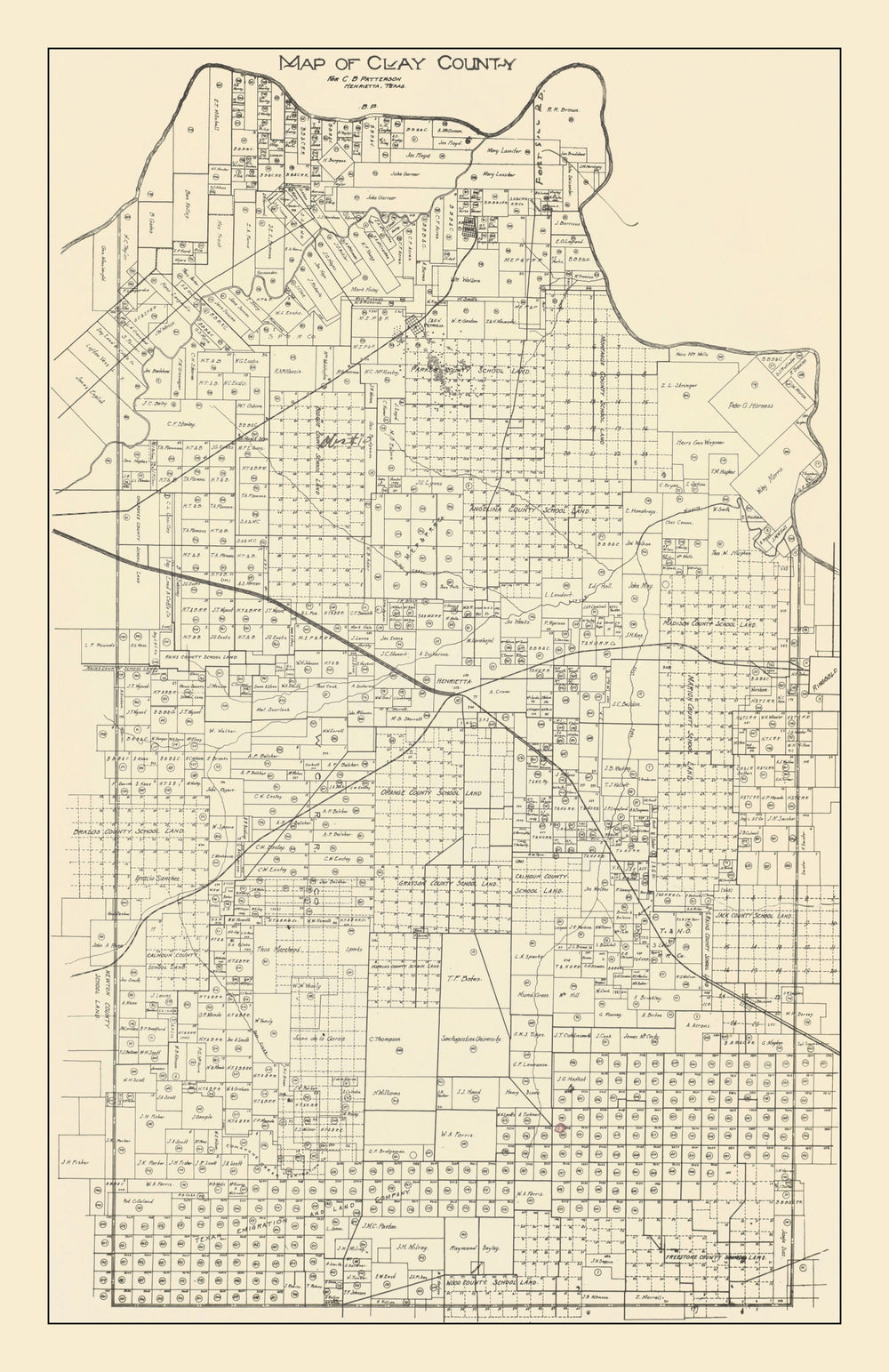 Vintage Map of Clay County, Texas 1882 print style example