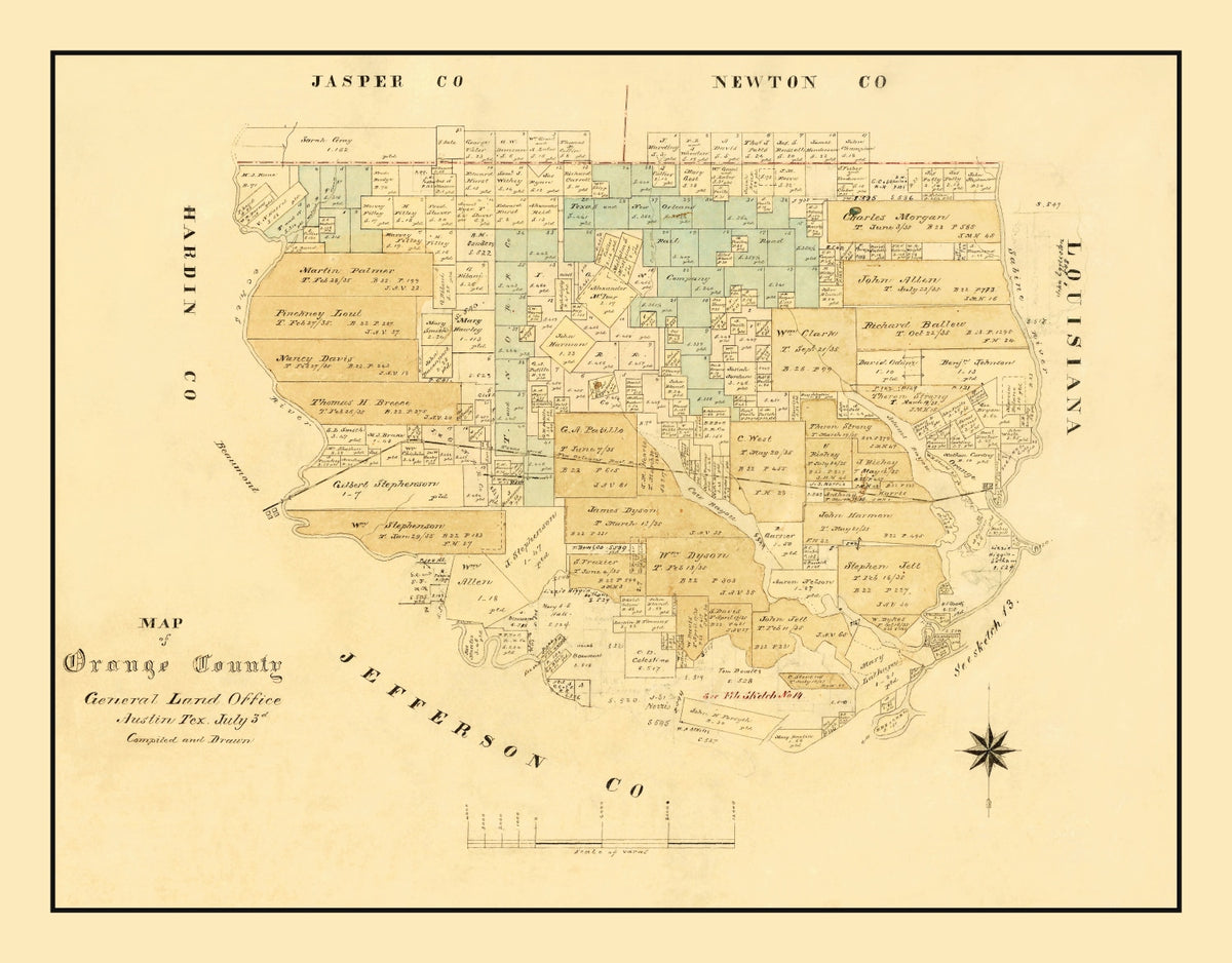 Preview of Vintage Map of Orange County, Texas 1880