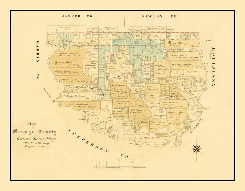 Size comparison using Vintage Map of Orange County, Texas 1880