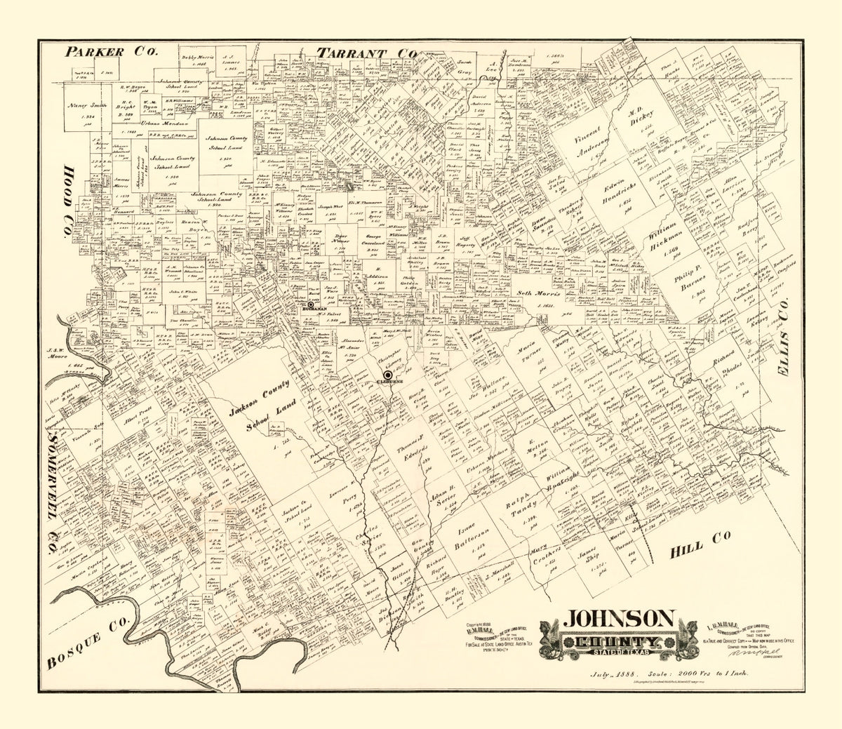 Preview of Vintage Map of Johnson County, Texas 1888